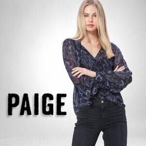 Paige Cleobelle Blouse Black Purple Paisley Silk Tie Neck L Moody Romantic Goth